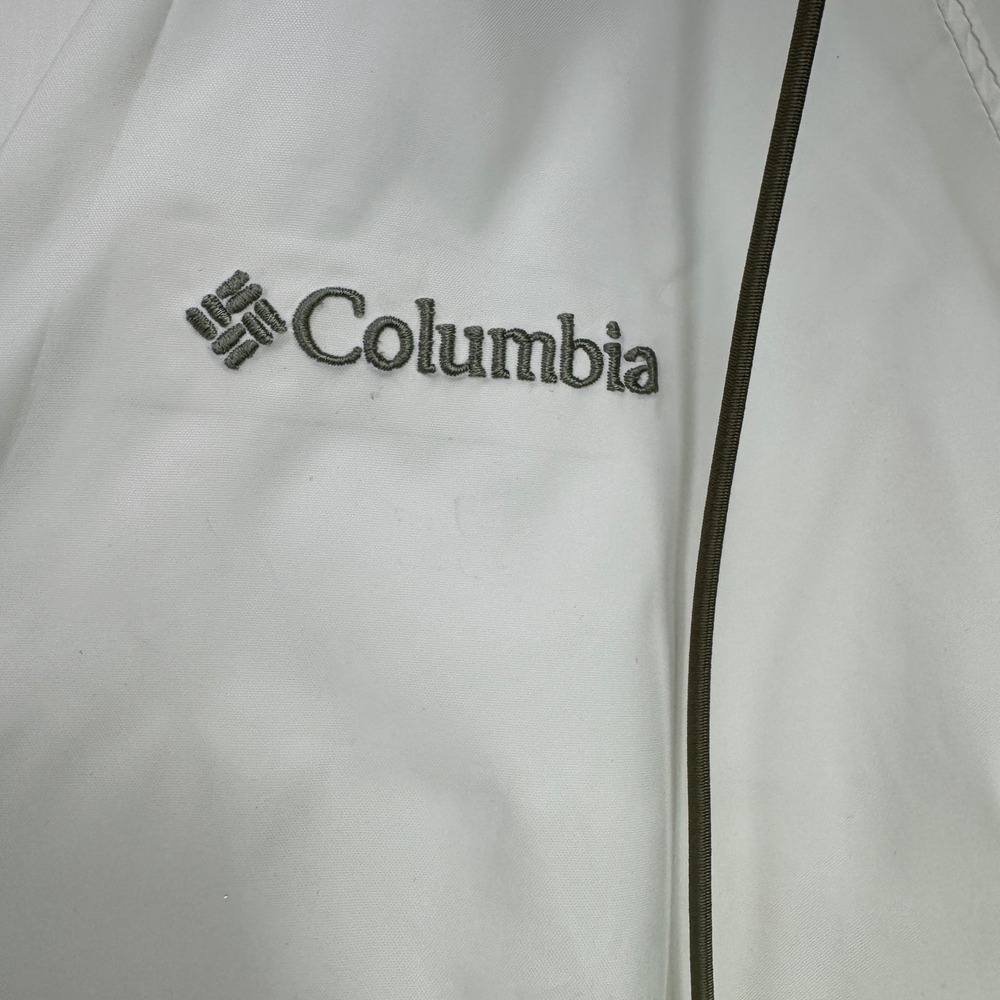 Columbia Jacket Women L White Omni-Tech Waterproof Rain Hooded Parka Shell - Picture 11 of 12